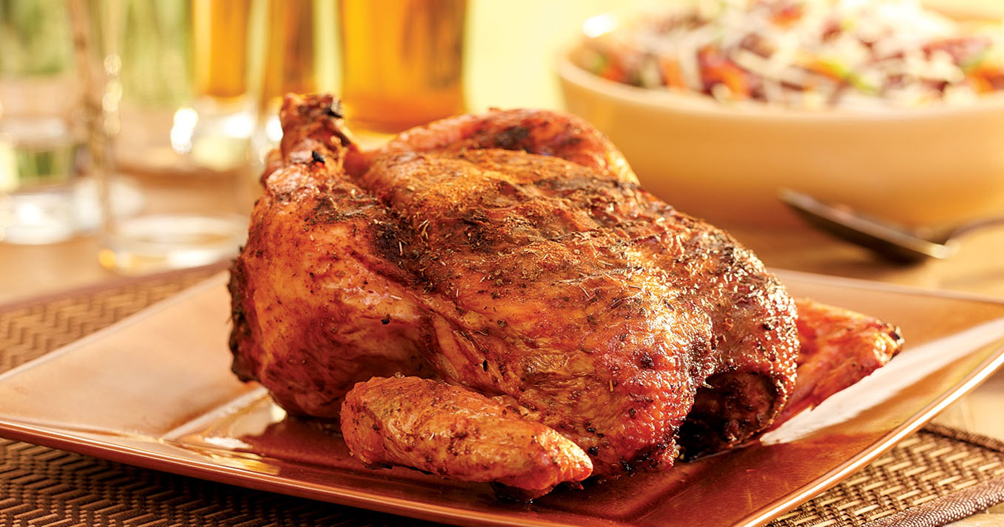 Beer-roasted chicken high in flavor, low in fat