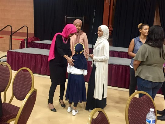 Women and girls lined up to meet Minnesota Rep. Ilhan