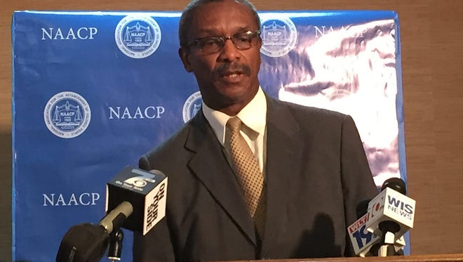 South Carolina NAACP President Lonnie Randolph speaks a news conference about the incident the occurred Monday at Spring Valley High School, Tuesday, Oct. 27, 2015, in Columbia S.C. The Justice Department opened a civil rights probe Tuesday into the arrest of a student who refused to leave her high school math class, where Richland County sheriff deputy Ben Fields was recorded flipping the girl backward in her desk and tossing her across the classroom floor.