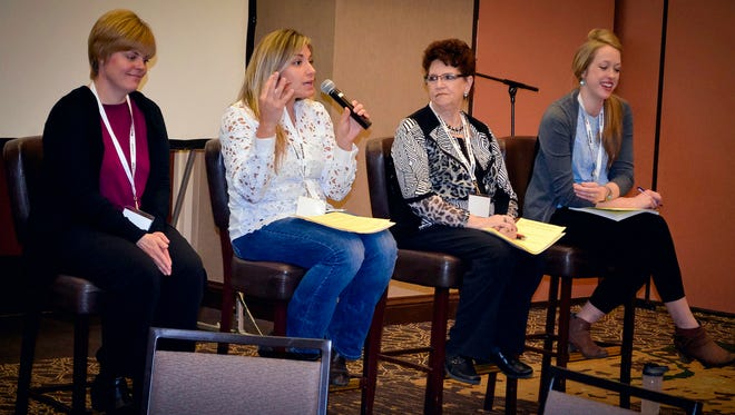 Ag in the Classroom panelists (from left) Tracey Tumaniec, Heather Gayton, Kay Olson-Martz and Livia Doyle shared tips and tricks on getting more agriculture curriculum and ag-based projects into schools during the Wisconsin Farm Bureau Federation Ignite Conference.