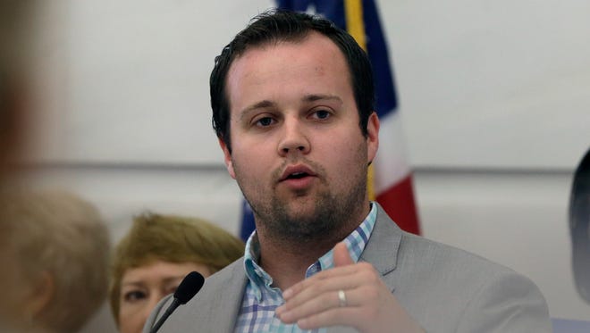 In this Aug. 29, 2014, file photo, Josh Duggar speaks at the Arkansas state Capitol in Little Rock, Ark.