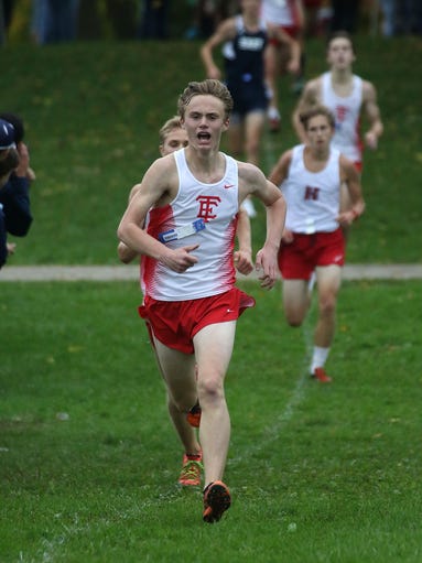 Wauwatosa East's Jack Sveum nears the finish line at