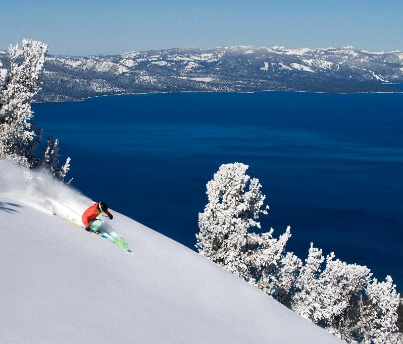 No. 1 (tie): Heavenly, Calif., Jan. 11, 2017, 48 inches. Sitting at the south end of Lake Tahoe, Heavenly straddles the California-Nevada line and may have the best views of any ski resort in North America. Skiers this January got an extra bonus with