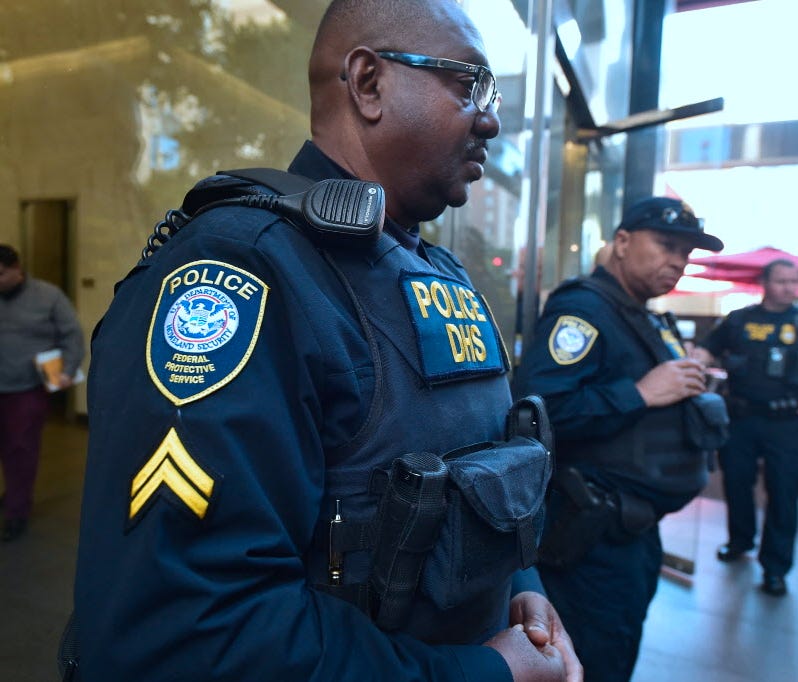 Department of Homeland Security police at the Los Angeles Immigration Court building on March 6, 2017.