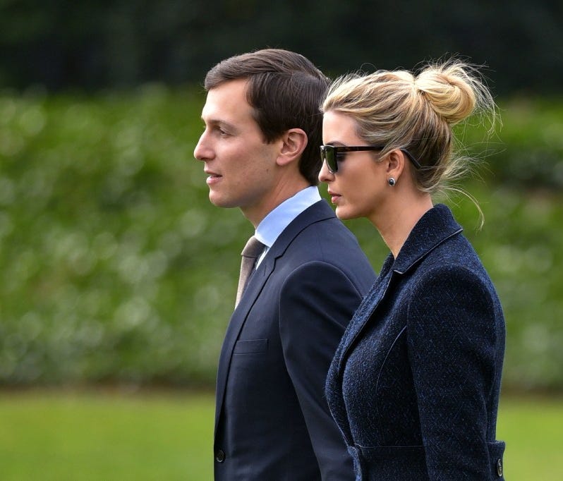 Jared Kushner and Ivanka Trump about to board Marine One, Washington, March 3, 2017.