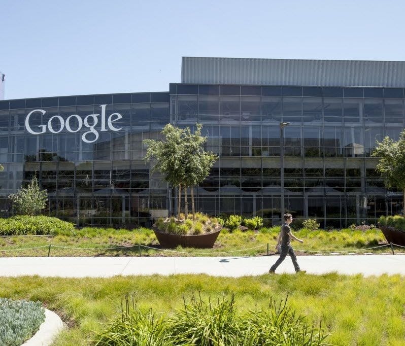 On the Google headquarters campus in Mountain View, Calif. Some policy makers and consumers are questioning whether it's grown too powerful and influential.