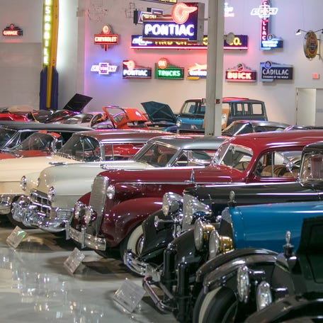 A line of cars in the collection of the GM Heritage Center in Sterling Heights, photographed Tuesday, March 20, 2018.