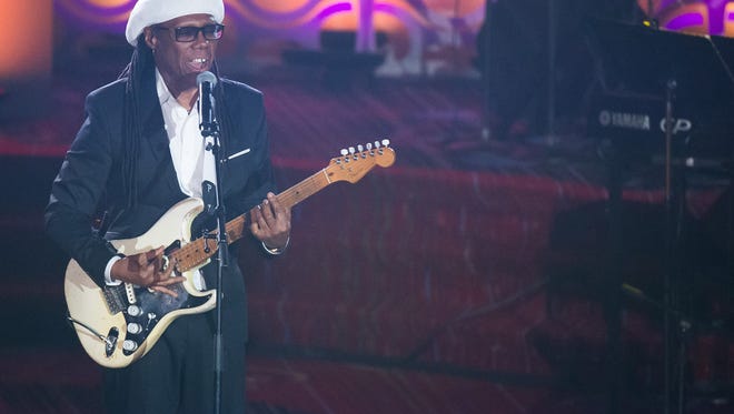 Nile Rodgers, seen performing at the  2016 Songwriters Hall of Fame Induction Ceremony in New York, will perform Saturday with his band, Chic.
