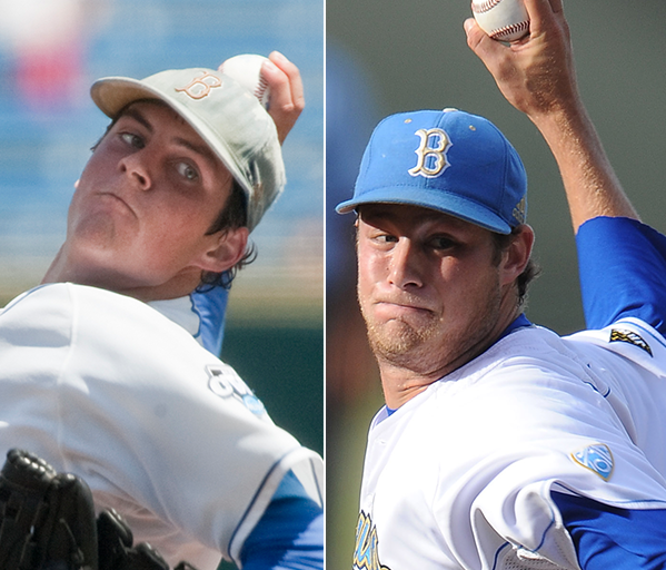 Trevor Bauer, left, and Gerrit Cole, right, were collegiate teammates at UCLA.