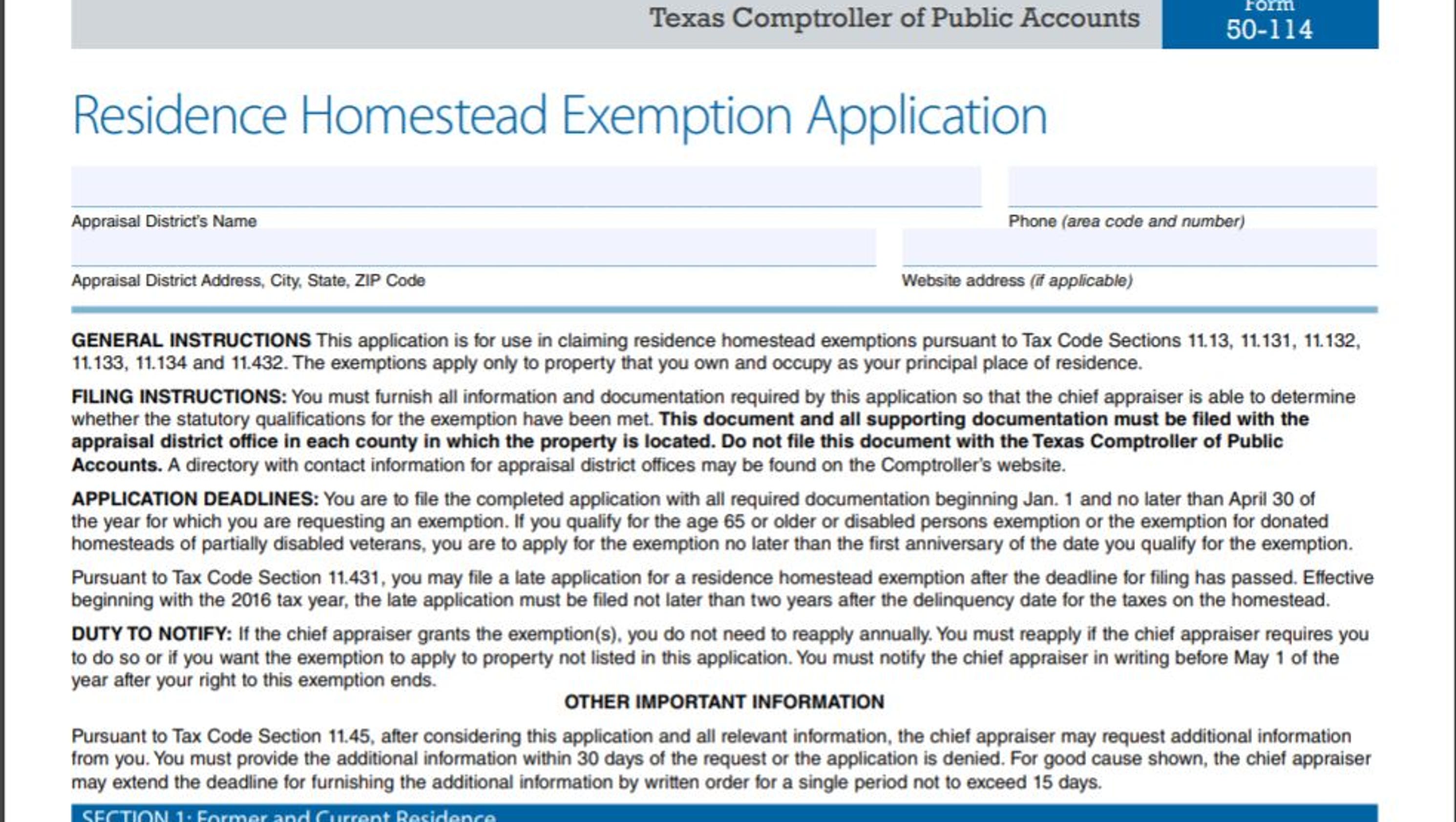 Deadline to file homestead exemption in Texas is April 30