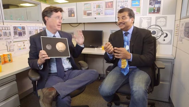 Stephen Colbert and Neil DeGrasse Tyson talk Nasa's New Horizons Pluto photos.