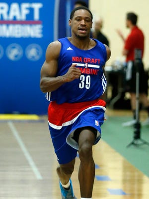 Demetrius Jackson, from Notre Dame, participates in the NBA draft combine on May 12 in Chicago.