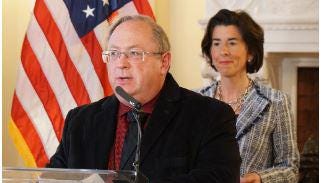 Dr. James McDonald, of the state Department of Health, speaks April 1 at Gov. Gina Raimondo's news briefing on COVID-19.
