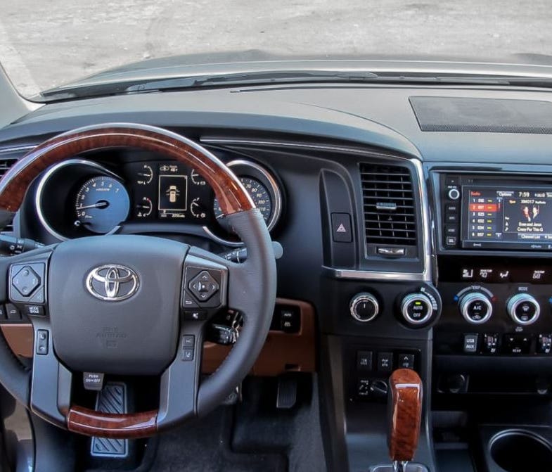 Toyota's Sequoia SUV has wood-grain trim in the cockpit