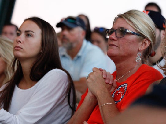 Tali Milde and Rhonda Mize watch Auburn pitcher Casey Mize pitch against LSU Friday, May 18, 2018, at Hitchcock Field at Plainsman Park in Auburn, Ala.