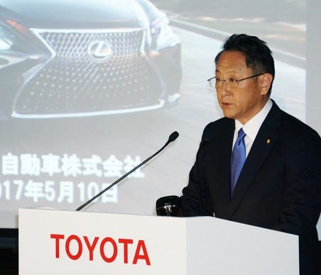 Toyota CEO Akio Toyoda spoke at the company's earnings press conference in Tokyo on May 10.