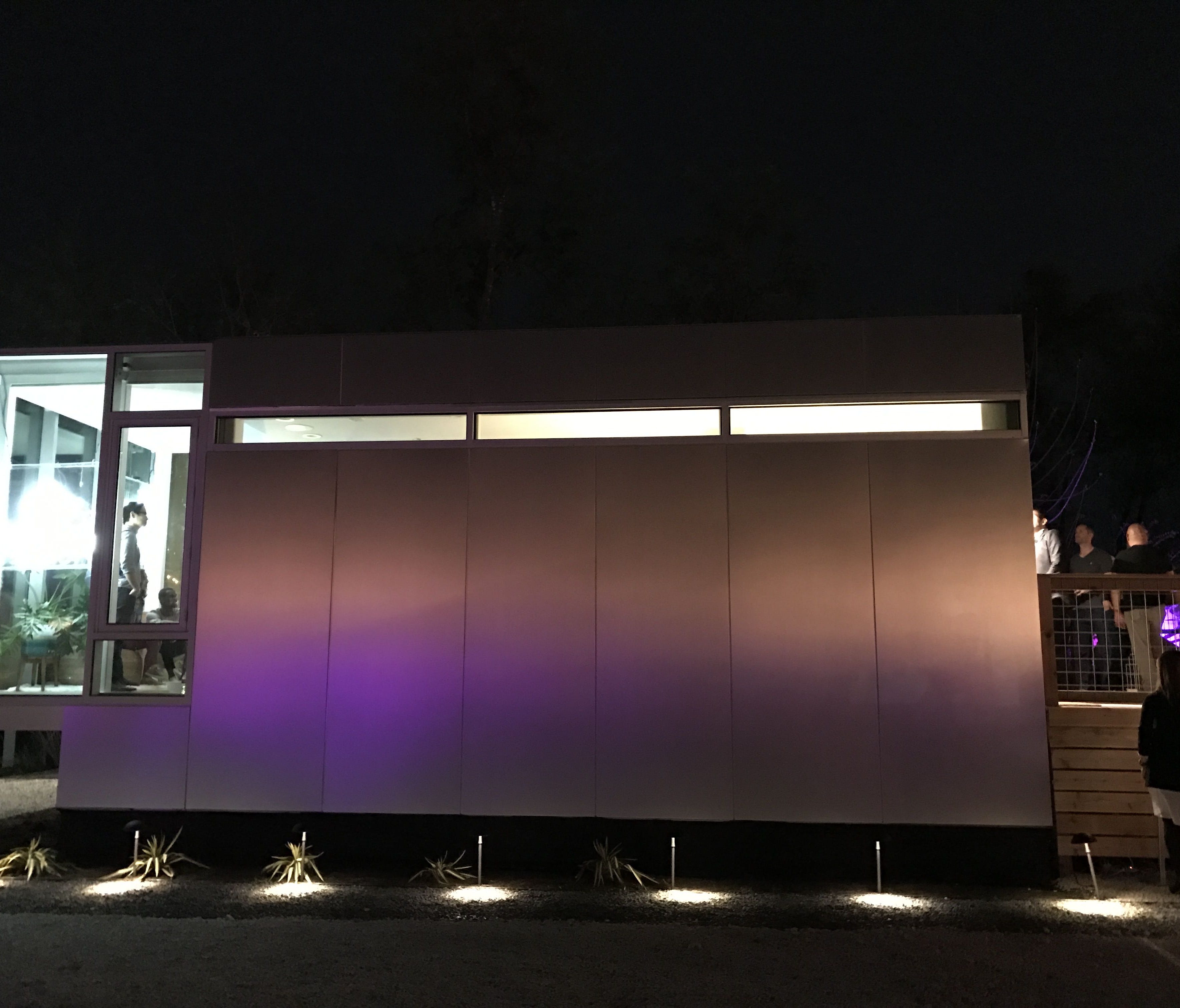 A night view of Kasita mini-home at SXSW Interactive show.