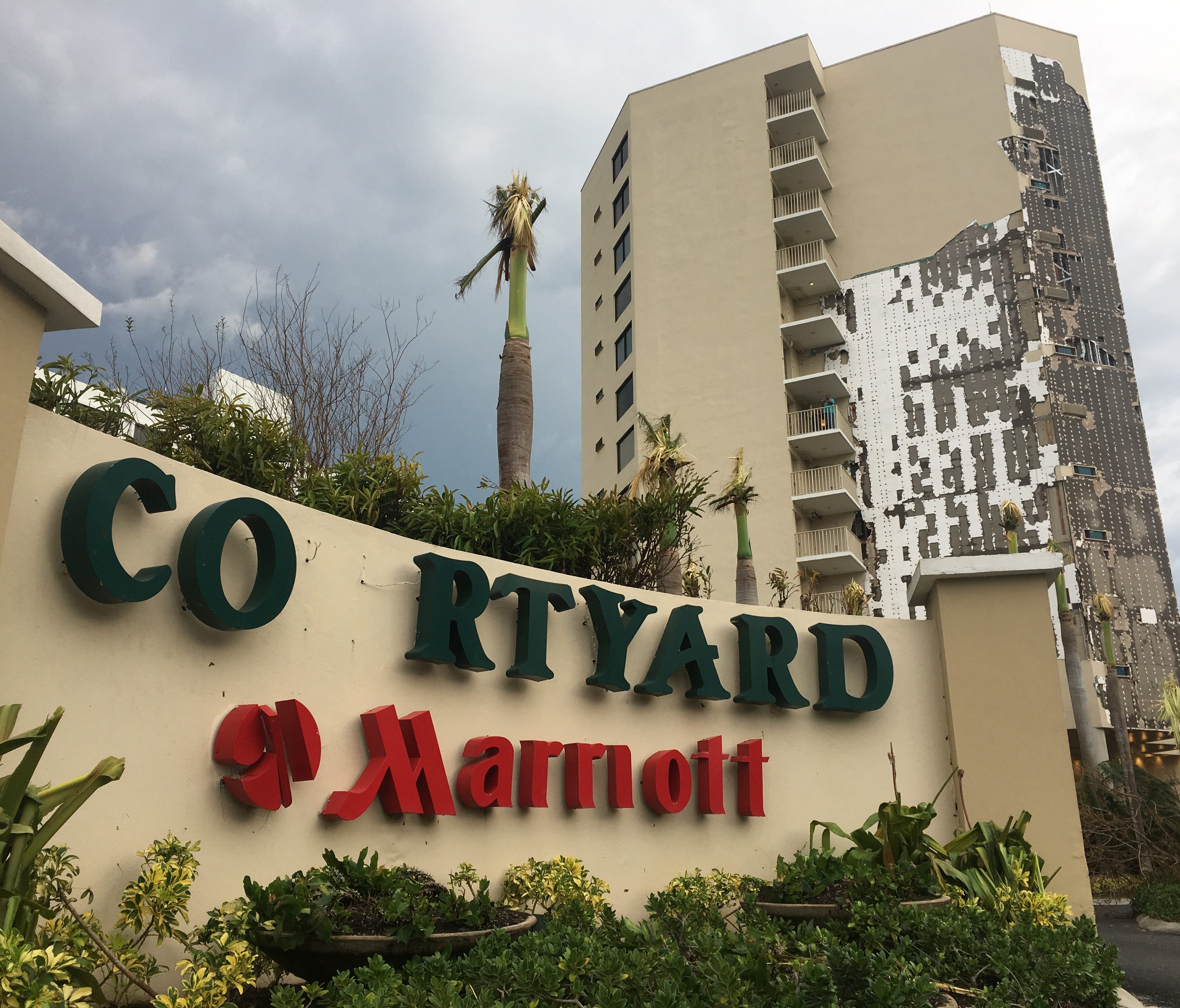 The Courtyard Marriott Isla Verde in San Juan lost a wall and had other structural damage from Hurricane Maria but mostly withstood the storm's barrage.
