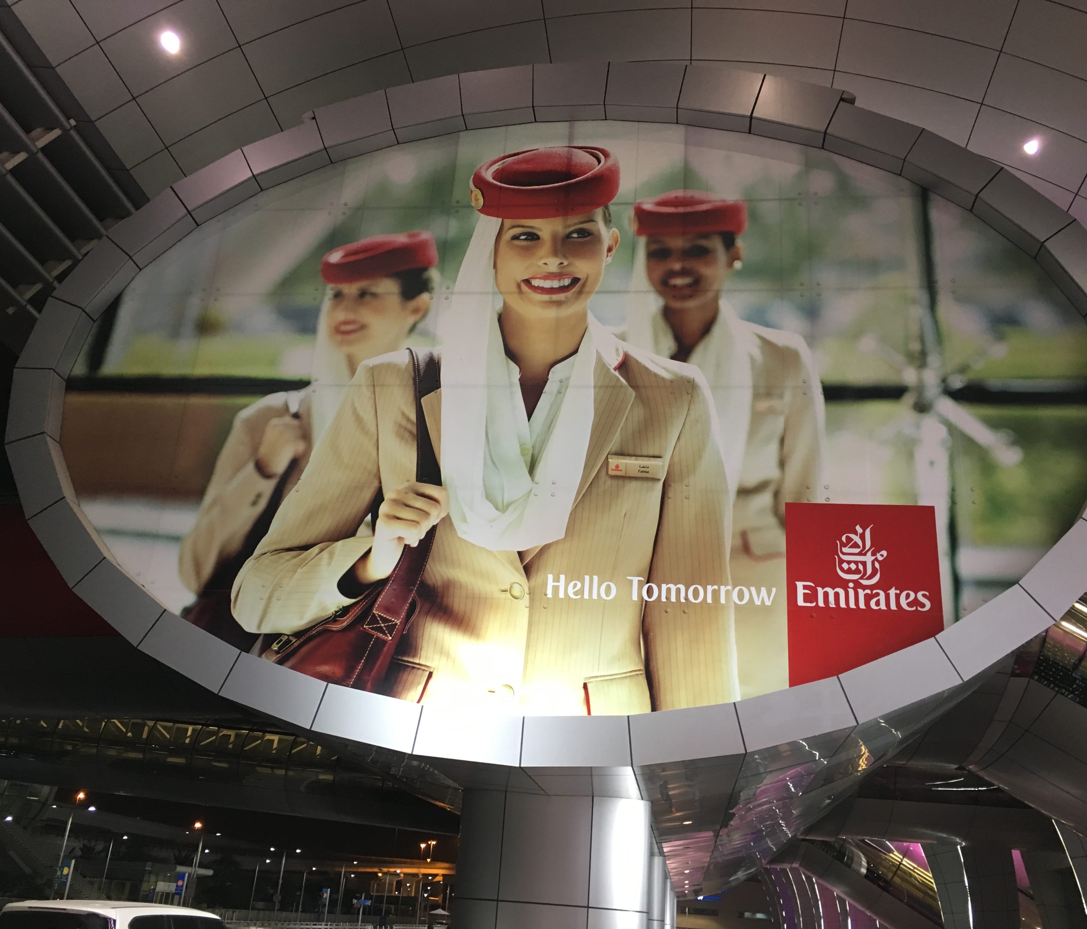 Branding for Emirates airline is seen at the Dubai International Airport in the United Arab Emirates on April 19, 2016.
