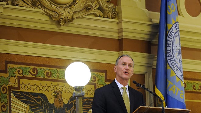 Gov. Dennis Daugaard speaks during State of the State address at the state capitol in Pierre, S.D., Tuesday, Jan. 12, 2016.