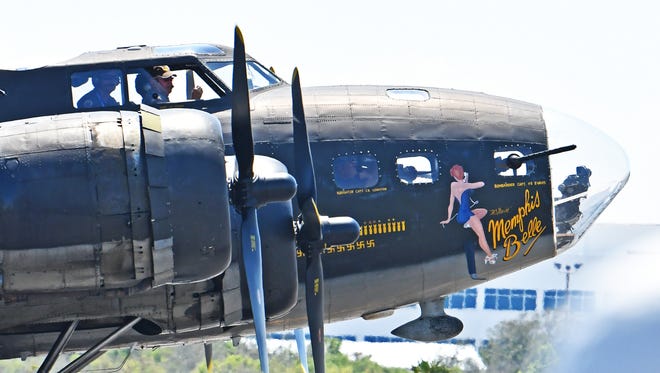 The World War II B-17 Flying Fortress used in the 1990 film "Memphis Belle". Saturday at the Melbourne Air & Space Show, at the Orlando Melbourne International Airport. 