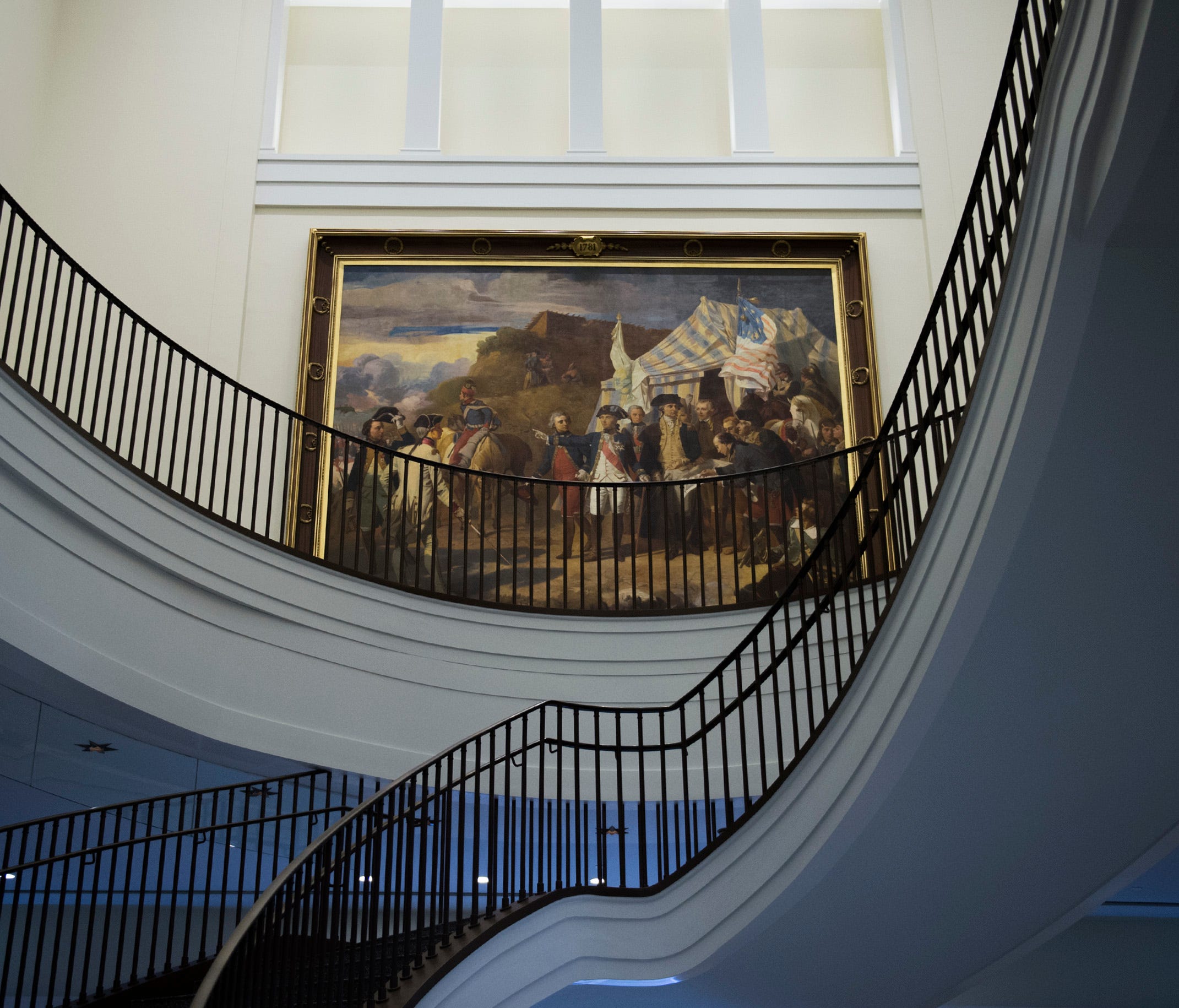 A custom stairwell leading up to the main hall inside the upcoming Museum of the American Revolution Friday, March 24 in Philadelphia.