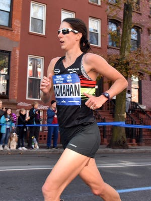 Dot McMahan of Oakland Township runs in the 2016 New York City Marathon.