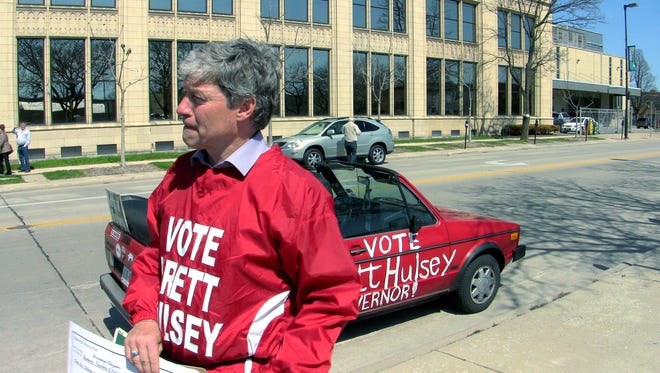 Write-in candidate for governor Brett Hulsey during a campaign stop in Green Bay in May.