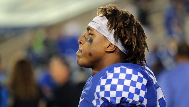 Kentucky's Benny Snell Jr. leaves the field after the last minute loss to Ole Miss. 