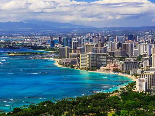 skyline of Honolulu Hawaii and Waikiki Beach