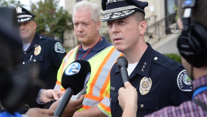Camden County Police Chief Scott Thomson provides an update Saturday in Camden about security operations related to Pope Francis' visit to Philadelphia.