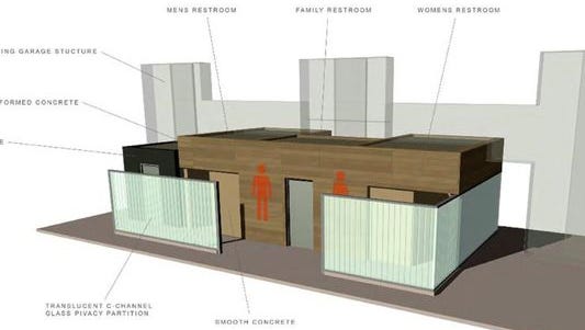 A rendering of a proposed public bathroom on the ground floor of the Market Square Garage with access from Wall Avenue. (SMEE + BUSBY ARCHITECTS/SPECIAL TO THE NEWS SENTINEL)
(Photo: KNS Archive)
