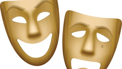 Wooden comedy and tragedy theatrical masks