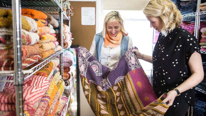 Sisters Maggie Clines, right, and Colleen Clines with Louisville based Anchal Project work primarily with women in India that have been forced in to the sex trade and trafficked. The non-profit has trained 200 women, providing new textile and design skills and jobs, since the project began eight years ago.