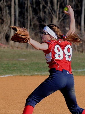 Roy C. Ketcham High School’s Casey Herzog fires a pitch against John Jay on April 10 in Wappingers Falls.
