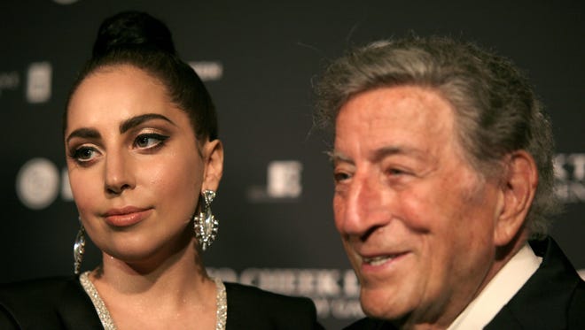 Recording artists Lady Gaga, left, and Tony Bennett, attend a Tony Bennett and Lady Gaga concert taping on Monday, July 28, 2014, in New York.