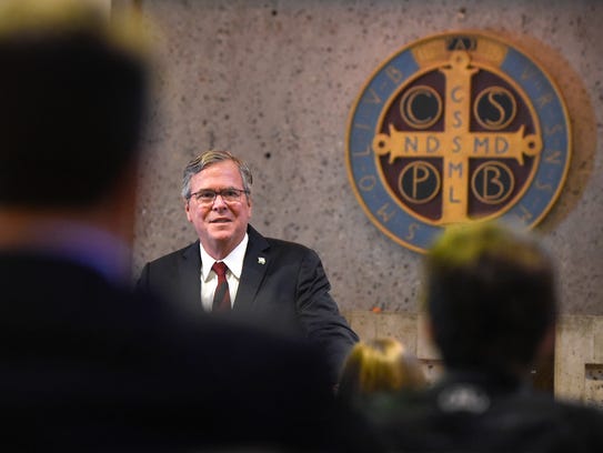 Jeb Bush speaks during a news conference Thursday,