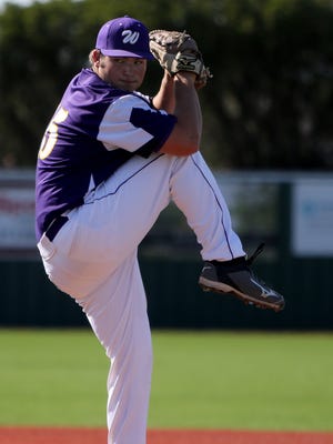 Wylie's Conner Carlton starts his windup in the game against Vernon Friday, May 5, 2017, at Hoskins Field in Wichita Falls.