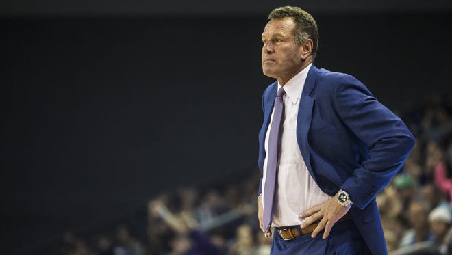 GCU head coach Dan Majerle watches from the sideline during the game against Little Rock at Grand Canyon University Arena on Saturday, Nov. 18, 2017 in Phoenix. GCU won, 76-51.