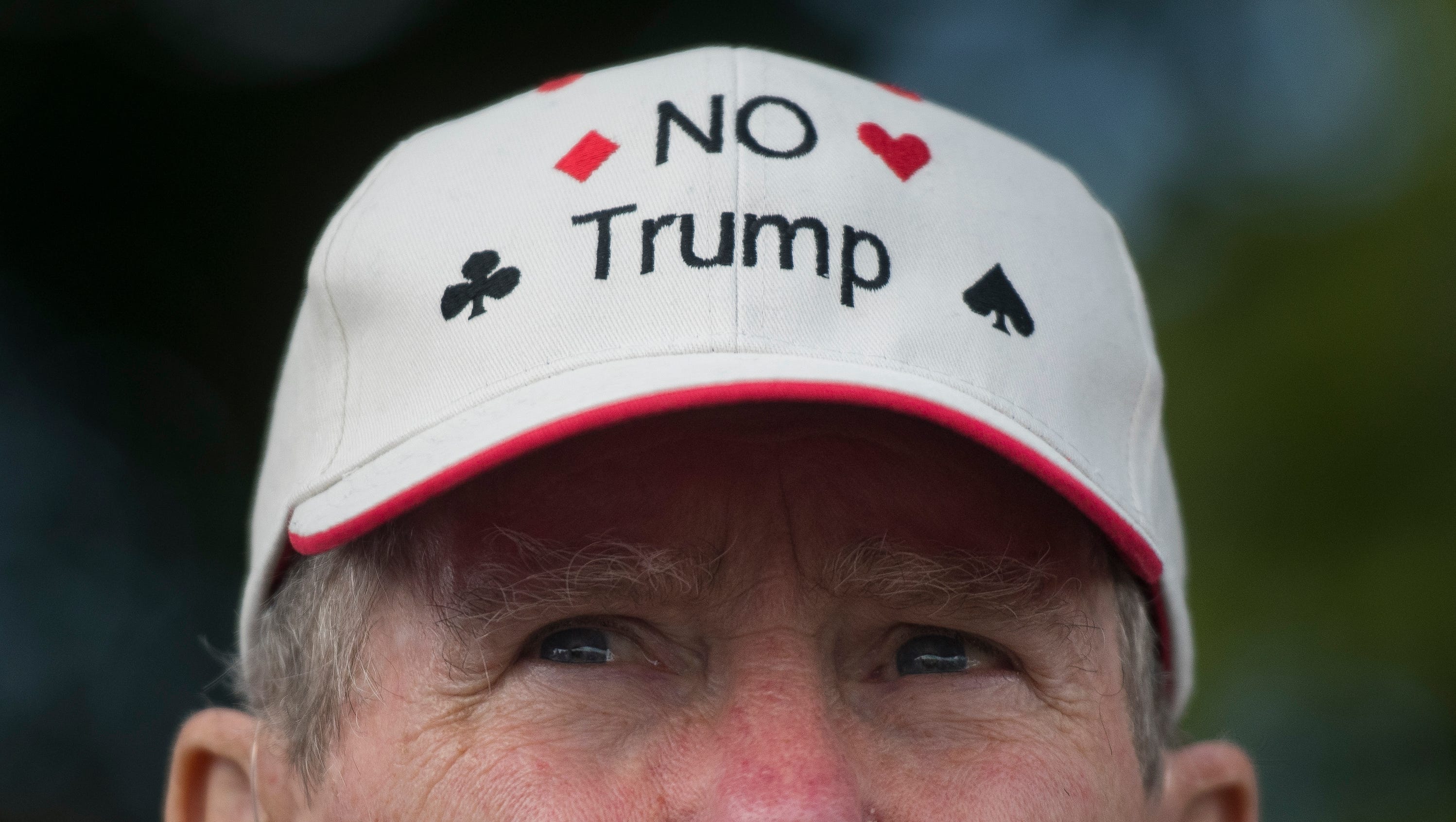 Tom Cox, of Mount Juliet, Tenn., wears a No Trump