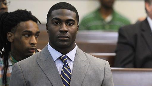 FILE- In this Oct. 16, 2013 file photo, former Vanderbilt football player Cory Batey attends a discussion hearing at the Birch Building in Nashville, Tenn. The cases are tragically similar: Student-athletes at two elite universities accused of sex crimes against unconscious women. Some have questioned why former Stanford swimmer Brock Turner, who is white, received a far less severe sentence for a January 2015 assault than the one faced by Batey, who is black.