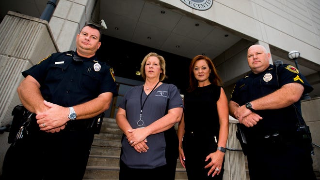 From Left, Springfield Police Officer Matt Lilly, Director of Mental Health at Greene County Jail Melissa Ussery, Community Mental Health Liaison Melissa Daugherty, Springfield Police Corporal Chris Welsh.