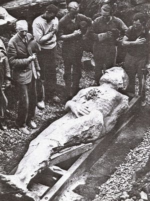 The "real" Cardiff Giant being exhumed in Cardiff, N.Y., in 1869. A replica owned and exhibited by P.T. Barnum eventually made its way to El Paso, where it was on display at Mesa Gardens in what's now Sunset Heights.