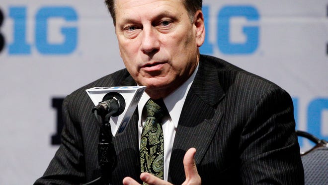 Michigan State basketball coach Tom Izzo speaks at Big Ten media day in Rosemont, Ill., on Oct. 25, 2012.
