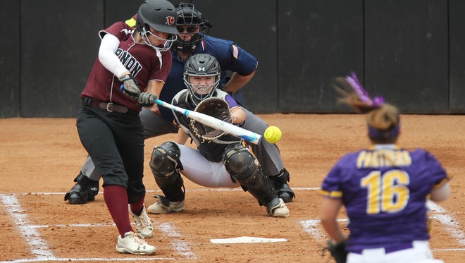 Vernon catcher Lauren Hager connects for a base hit in last year's Class 4A state semifinal game. Hager is hoping to lead the Lady Lions back to Austin for another state tournament.