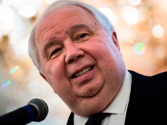 Sergey Kislyak speaks during a chess tournament at