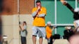 Tennessee coach Butch Jones watches warmups during