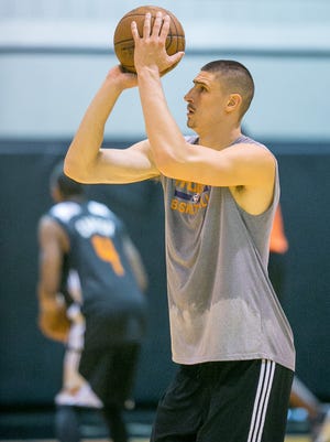 Alex Len at basketball practice during the Phoenix Suns NBA Summer League at US Airways Center in Phoenix on Tuesday, July 7, 2015.