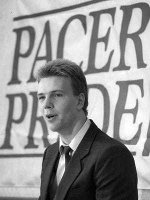 Rik Smits at a news conference on June 29, 1988, after being drafted by the Indiana Pacers.