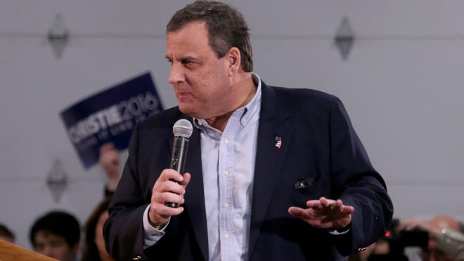 Republican presidential candidate New Jersey Gov. Chris Christie speaks during a campaign stop at the launch of a four day New Hampshire bus tour, Saturday, Dec. 19, 2015, in Exeter, N.H. (AP Photo/Mary Schwalm)
